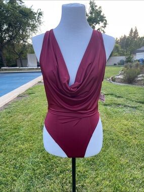 Free People Drape Neck Bodysuit XS/S NWT Wine Red Boho Chic Festival